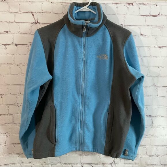 The North Face Womens Blue Gray‎ Long Sleeve Mock Neck Full Zip Fleece Jacket L - Picture 1 of 10